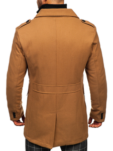 Manteau d'hiver à double boutonnage pour homme camel vec col montant supplémentaire amovible Bolf 8805