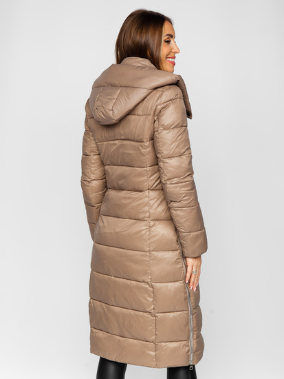 Femme Blouson d'hiver matelassée long à capuche Marron Bolf M689