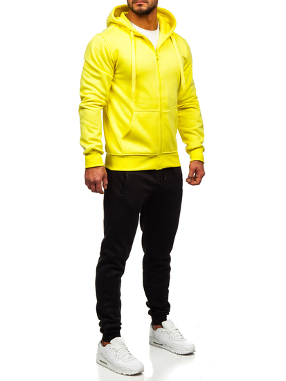 Survêtement avec un sweat-shirt à capuche zippé pour homme jaune clair Bolf D004