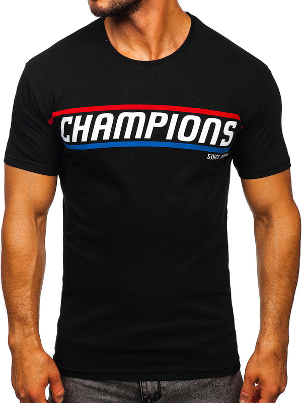 Tee-shirt imprimé pour homme noir Bolf SS10953