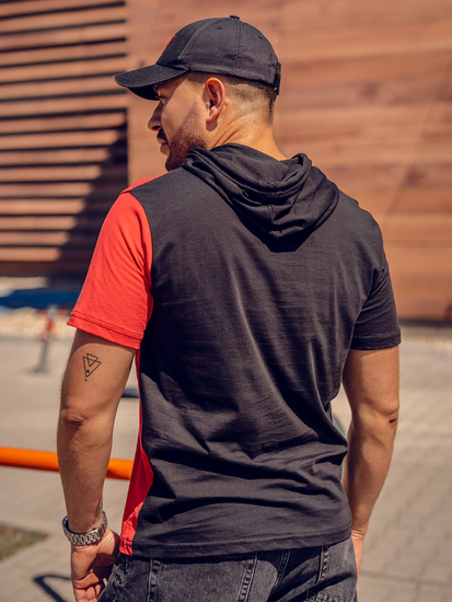 Tee-shirt imprimé à capuche pour homme noir-rouge Bolf 8T981A