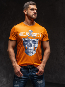 Tee-shirt orange avec imprimé pour homme Bolf Y70005
