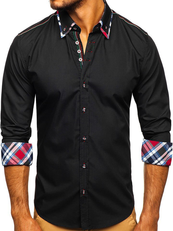 La chemise élégante avec les manches longues pour homme noire Bolf 3701