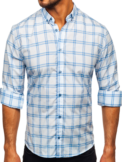 Homme Chemise à carreaux à manche longue Bleu Bolf 22749