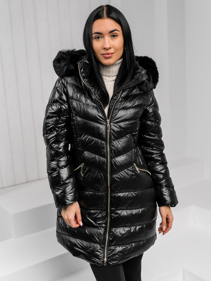 Femme Blouson d'hiver longue matelassée à capuche Noir Bolf 5M3162A1