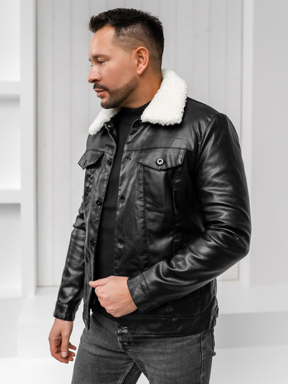 Homme Veste d'hiver aviateur en cuir Noir Bolf 8830