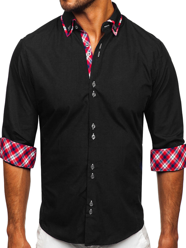 La chemise élégante avec les manches longues pour homme noire Bolf 4704