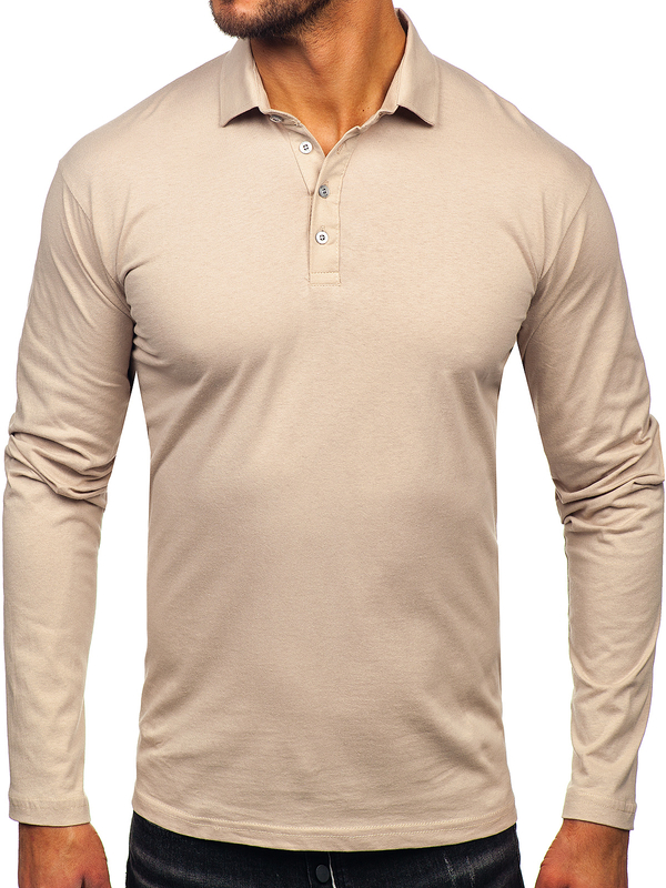 Homme Polo en coton à manches longues Beige Bolf 5119