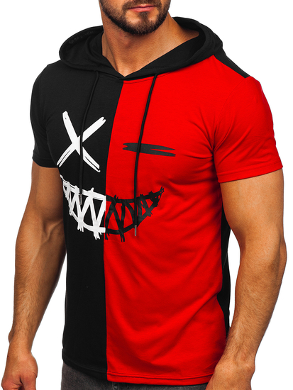Tee-shirt imprimé à capuche pour homme noir-rouge Bolf 8T981