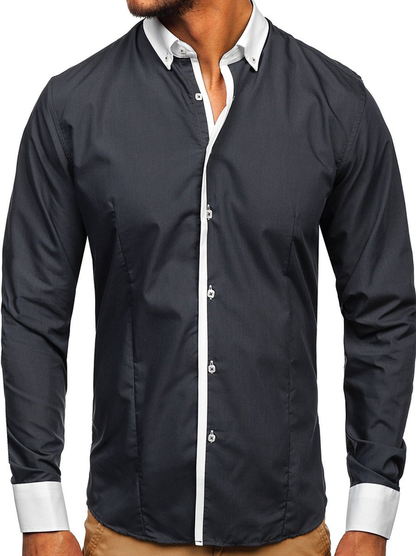 Chemise à manches longues élegante pour homme bleue foncée Bolf 2782