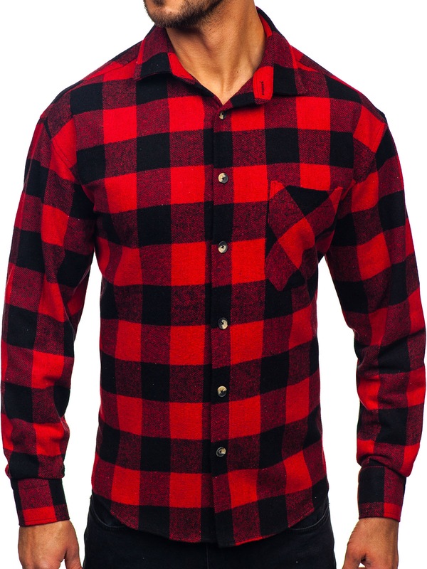 Homme Chemise en flanelle à carreaux et manches longues Rouge Bolf 2025-1