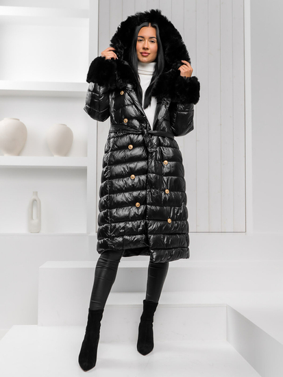 Manteau long matelassé d'hiver à capuche pour femme noir Bolf 5M3160A