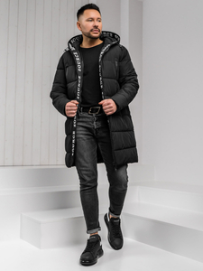 Homme Blouson d'hiver longue matelassée à capuche Noir Bolf 22M329