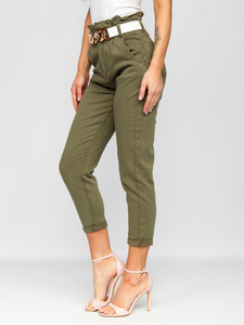 Pantalon en jean taille haute avec ceinture pour femme kaki Bolf LA687