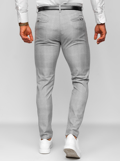 Homme Pantalon élégant à carreaux Gris-Blanc Bolf 0036