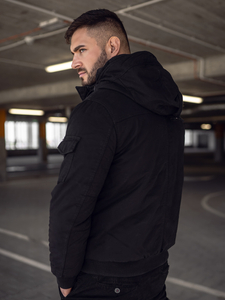 Blouson d'hiver en coton épais pour homme noir Bolf 1890A