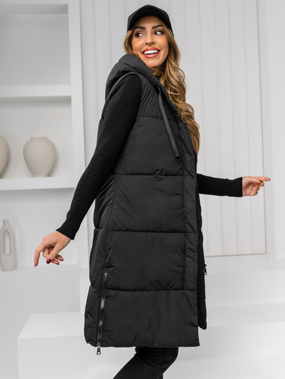 Femme Gilet matelassé long à capuche Noir Bolf 16M9093