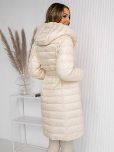 Femme Blouson d'hiver longue matelassée à capuche Beige Bolf 5M3159