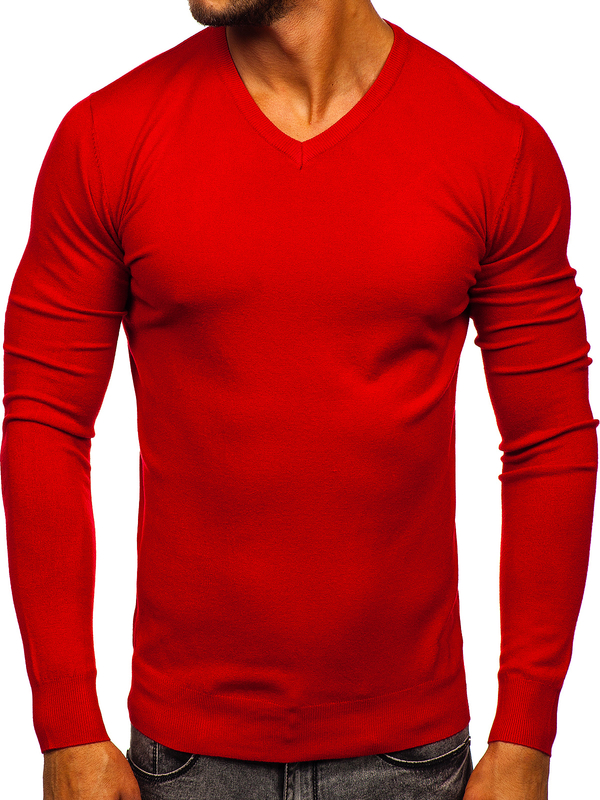 Pull col V pour homme rouge Bolf YY03