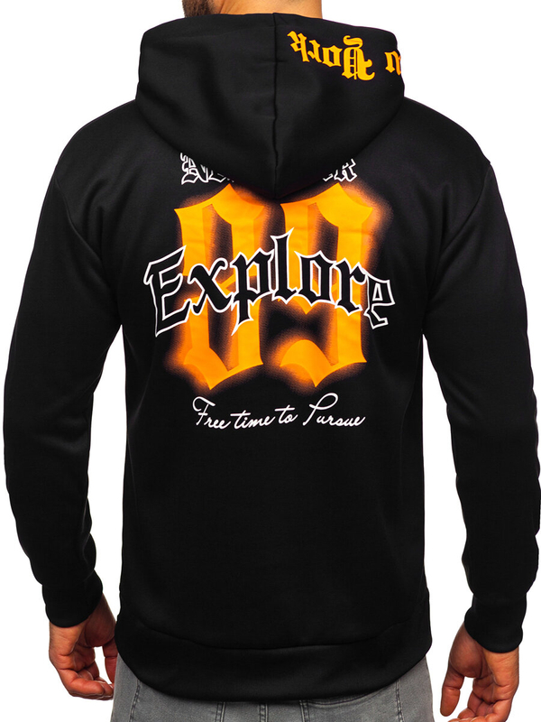 Homme Sweat-shirt kangourou à capuche imprimé Noir Bolf M278