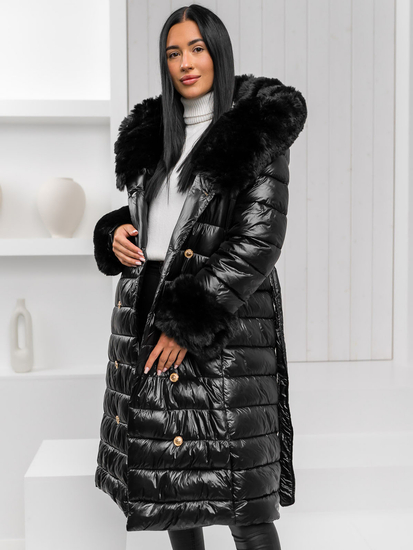 Manteau long matelassé d'hiver à capuche pour femme noir Bolf 5M3160A