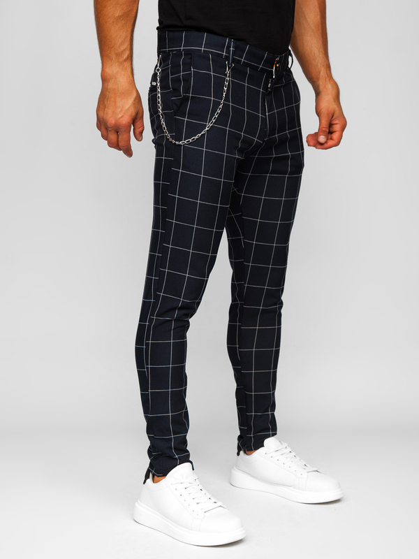 Homme Pantalon chino à carreaux Encre Bolf 0061