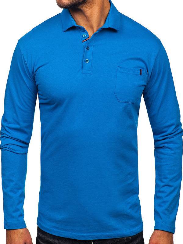 Homme Polo en coton à manches longues Bleu Bolf 5120