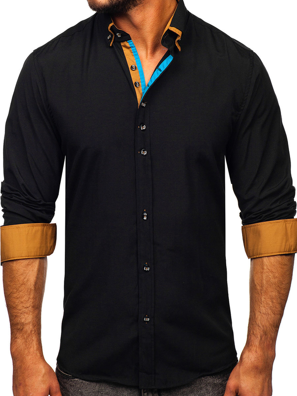 Chemise élégante à manche longue pour homme noire Bolf 3708-1