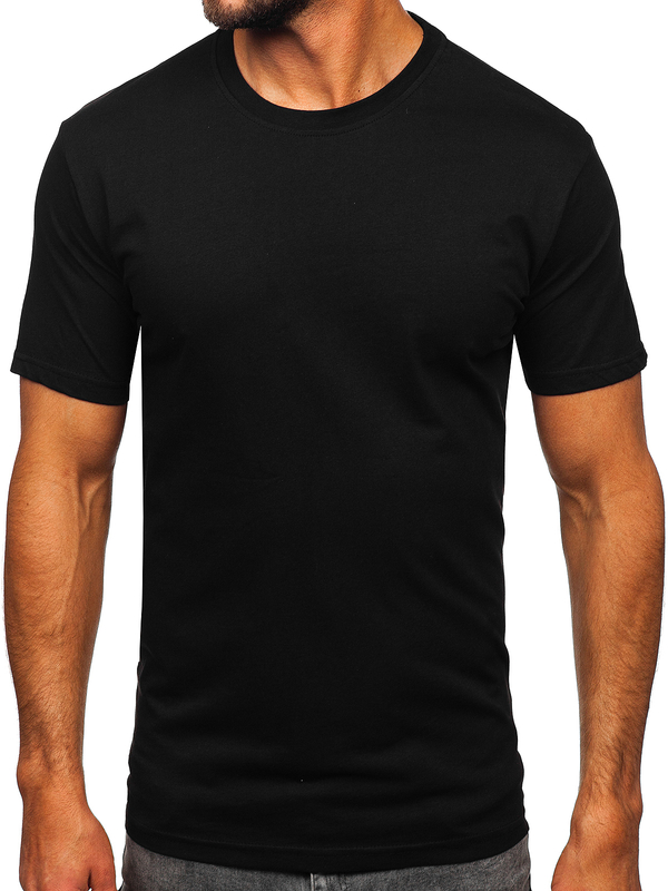 T-shirt homme en coton noir sans imprimé Bolf 14291