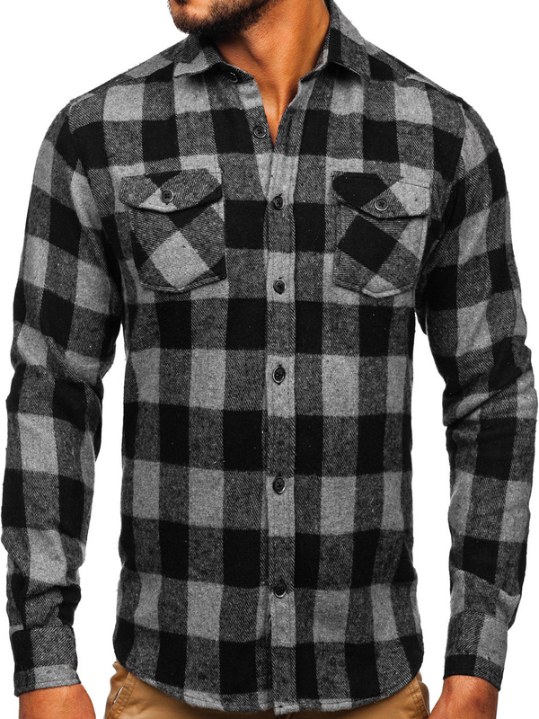 Chemise en flanelle à manche longue pour homme graphite Bolf 20723