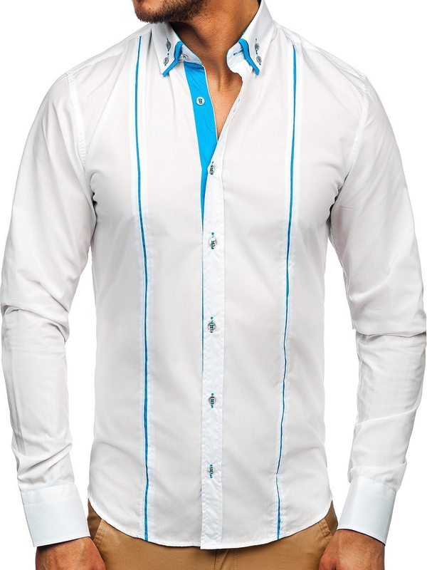 La chemise élégante avec les manches longues pour homme blanche Bolf 4744