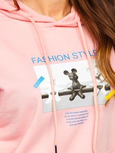 Sweat-shirt imprimé à capuche pour femme rose Bolf HL9268