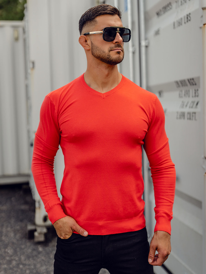 Homme Pull uni col V Orange Bolf YY03