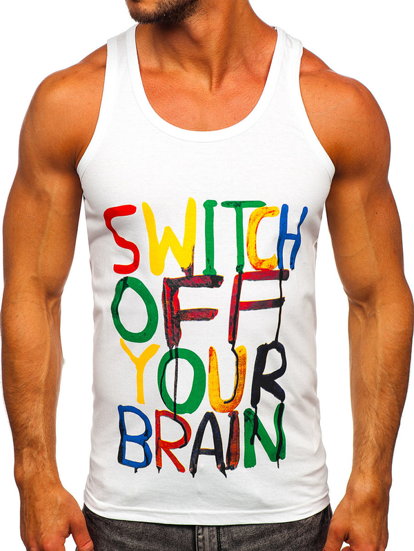 Tank top de boxeur blanc avec imprimé Bolf 14837