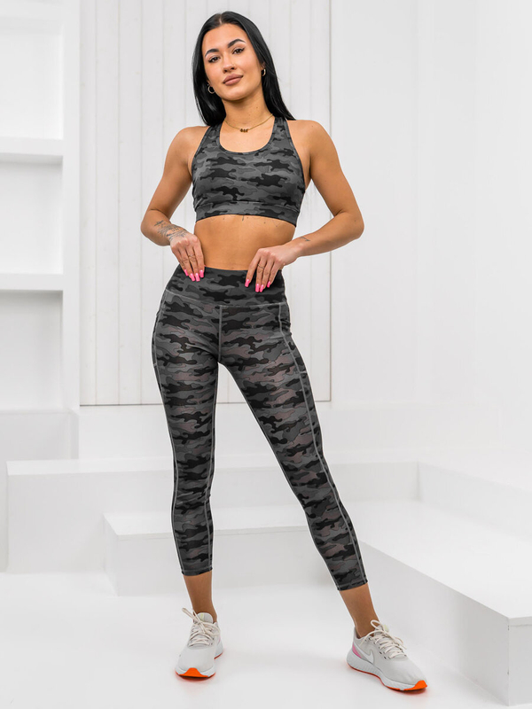 Ensemble de sport deux pièces camo pour femme noir Bolf XL016