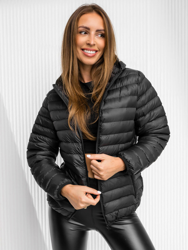 Blouson à mi-saison matelassé à capuche pour femme noir Bolf M23036