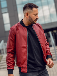 Blouson bomber en cuir pour homme bordeaux Bolf 1147A