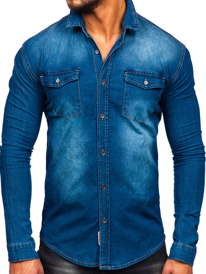 Chemise en jean à manche longue pour homme bleue claire Bolf MC7051BC