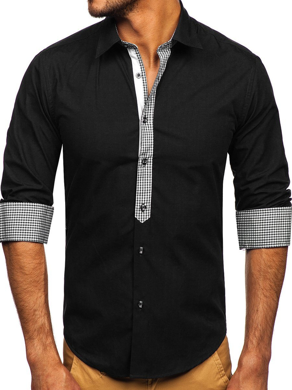 Chemise élégante à manche longue pour homme noire Bolf 6873