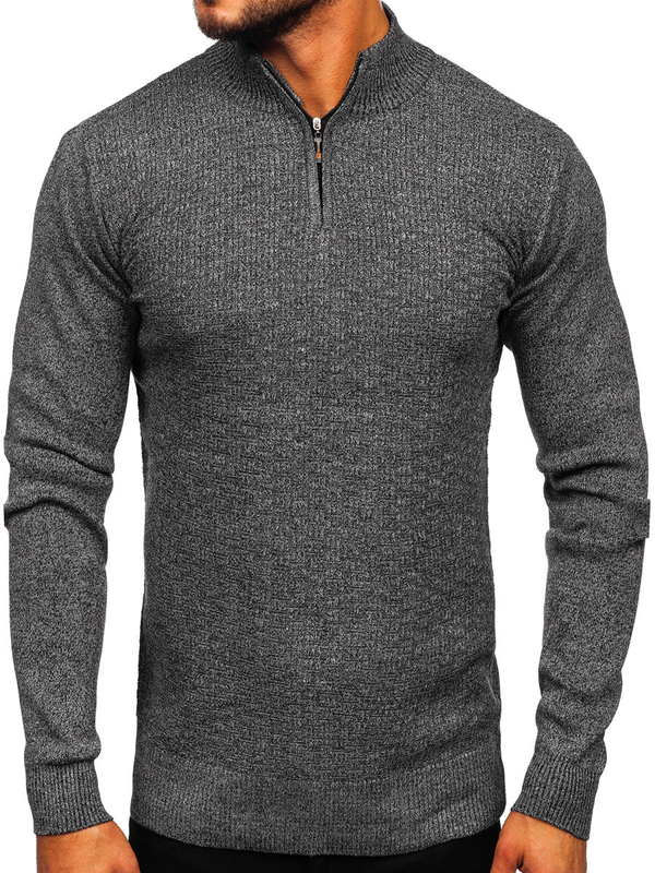 Pull à col montant pour homme gris Bolf S8206