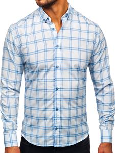 Homme Chemise à carreaux à manche longue Bleu Bolf 22749