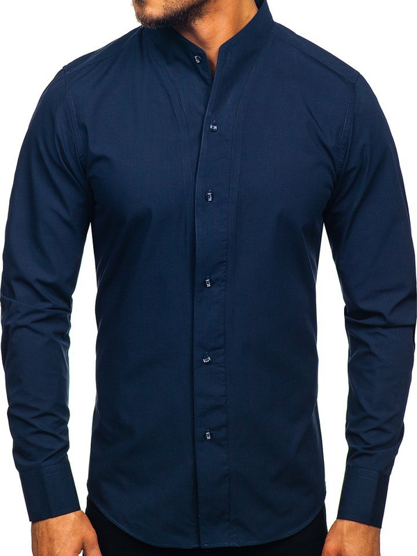 La chemise avec les manches longues pour homme bleue foncée Bolf 5702