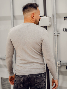 Homme Pull uni col V Gris Ciel Bolf YY03