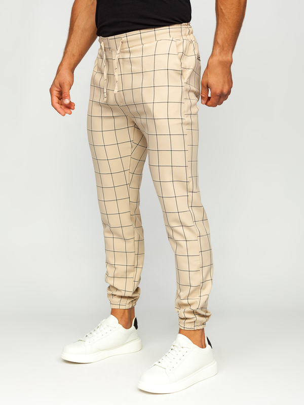 Homme Pantalon jogger à carreaux Beige Bolf 0064