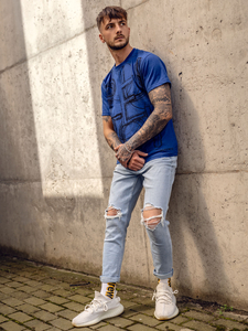 T-shirt homme bleu avec imprimé Bolf KS2525TA