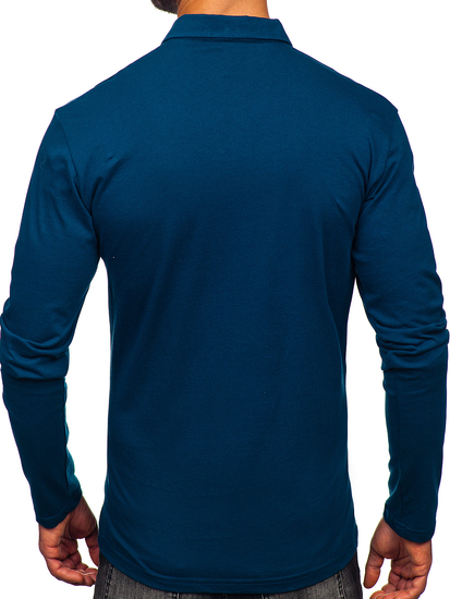 Homme Polo en coton à manches longues Bleu foncé Bolf 5120