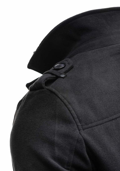 Manteau à boutonnage simple pour homme avec un col haut noir Bolf 8853C