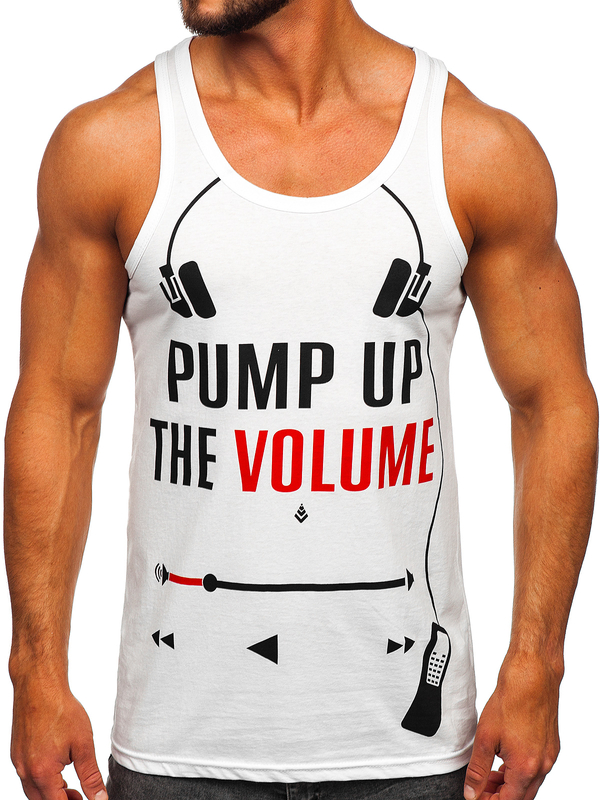 Tee-shirt tank top blanc avec imprimé Bolf 14835