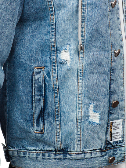 Blouson en jean à capuche pour homme bleu clair Bolf MJ505BC