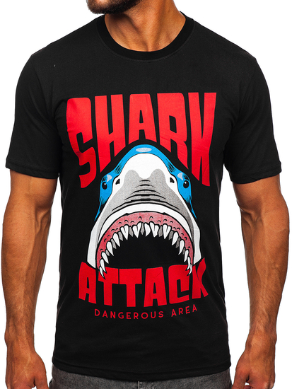 Tee-shirt imprimé en coton pour homme noir Bolf 143020